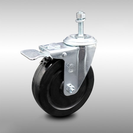 Service Caster 5 Inch SS Hard Rubber Swivel 10mm Threaded Stem Caster with Total Lock Brake SCC-SSTSTTL20S514-HRS-M1015